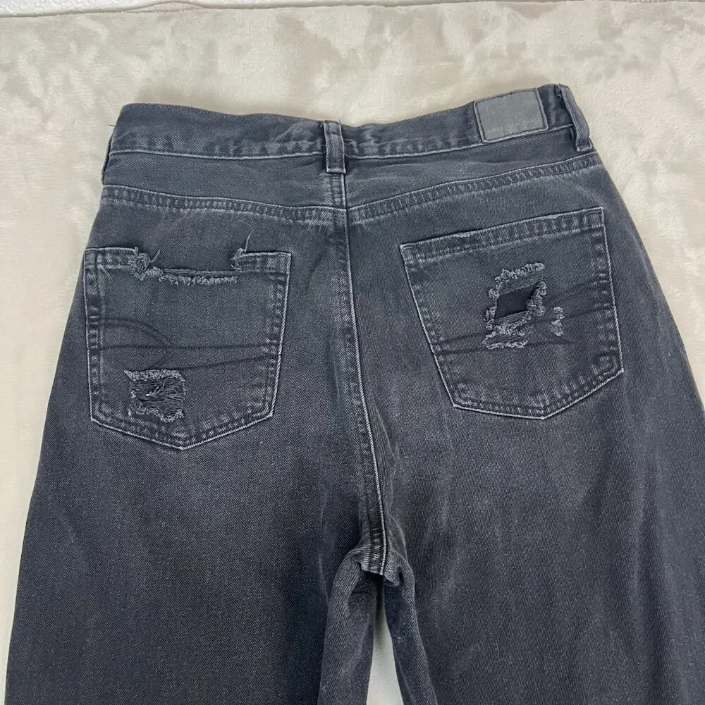 American Eagle Jeans Womens 6 Black Relaxed Mom‎ Distressed Baggy Grunge Skater